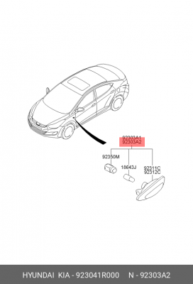 Повторитель поворота HYUNDAI Solaris правый OE 923041R000 HYUNDAI KIA