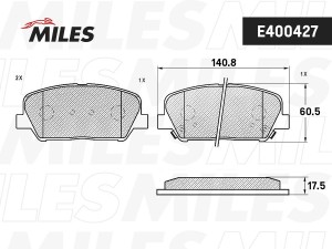 Колодки тормозные передние (без датчика) (Смесь Low-Metallic) HYUNDAI i30/ELANTR E400427 MILES