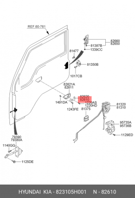 ручка левой двери !внутренняя\ HYUNDAI HD65/72/78 823105H001 HYUNDAI