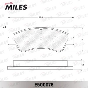 Колодки тормозные передние (Смесь CERAMIC серия PRO) CITROEN C4 03-/PEUGEOT 307/ E500076 MILES