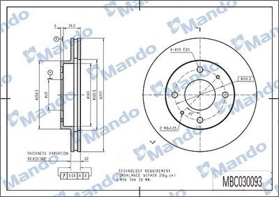 Диск тормозной HONDA Civic (91-01) передний (1шт.) MANDO MBC030094 MANDO