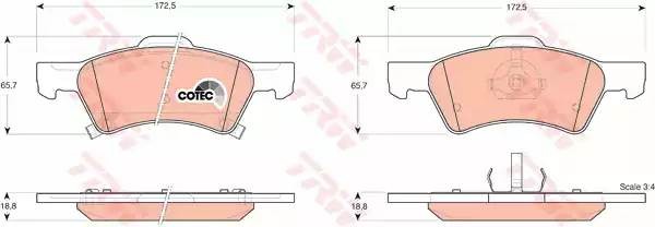 Колодки тормозные CHRYSLER Voyager 3 DODGE Caravan передние (4шт.) TRW GDB4129 TRW