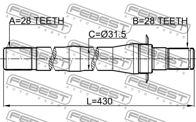 Полуось правая 28x430x28 1212-CM10AT4WD 1212-CM10AT4WD FEBEST