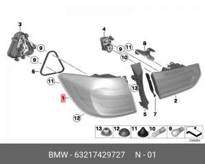 Фонарь задний BMW 3 (F31) левый наружный OE 63 21 7 429 727 BMW