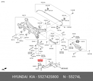 Сайлентблок HYUNDAI ix35 (10-) KIA Sportage (10-) рычага заднего продольного лев 552742S800 HYUNDAI KIA