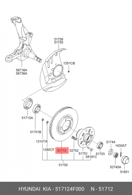 Диск тормозной HYUNDAI Porter 2 передний (1шт.) OE 51712-4F000 HYUNDAI KIA