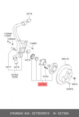 Ступица HYUNDAI Grandeur,XG25,XG35 задняя (с АБС) OE 5273039013 HYUNDAI KIA