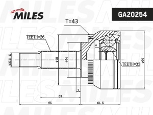 ШРУС наружный MITSUBISHI CARISMA/SPACE STAR 1.9D 00-06 (с ABS) (GKN 303745) GA20 GA20254 MILES
