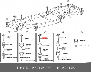 болт крепления подушки рамы кузова!\ Toyota 52217-60080 TOYOTA
