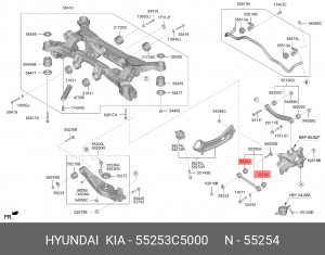 Сайлентблок KIA Sorento (15-) рычага поперечного заднего OE 55253C5000 HYUNDAI KIA