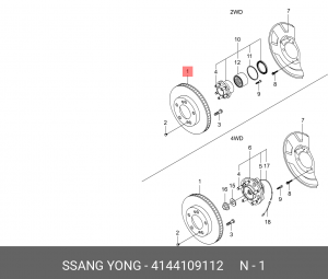 Диск тормозной SSANGYONG Actyon (06-),Kyron (05-),Rexton (06-) передний (АБС) (1 4144109112 SSANG YONG