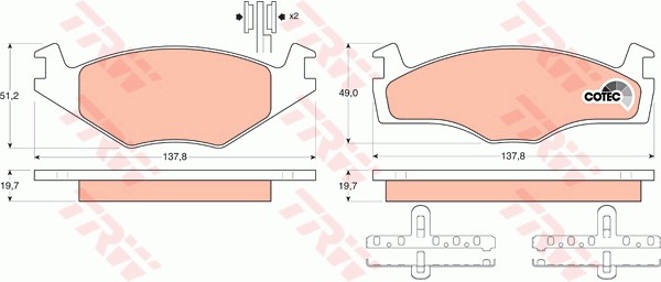 Колодки тормозные VW Golf 2 (1.6),Golf 3 (1.4/1.6/1.9 D) передние (4шт.) TRW GDB454 TRW