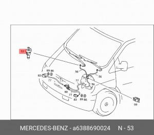соединитель трубок стеклоомывателя! (п) D6-D4 Г-обр с клипсой\ MB Vito A 638 869 00 24 MERCEDES BENZ