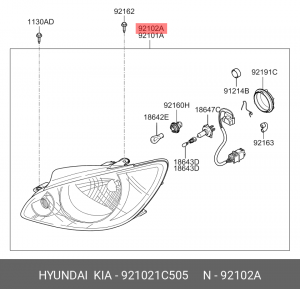 Фара HYUNDAI Getz (02-) передняя правая OE 921021C505 HYUNDAI KIA