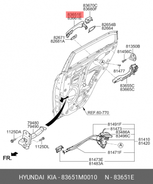 Ручка HYUNDAI Creta (16-) двери задней левой наружная ОЕ 83651M0010 HYUNDAI KIA