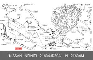 патрубок радиатора АКПП нижний правый!\ Nissan 21634-JD30A NISSAN