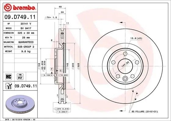 Диск тормозной 09.D749.11 09D74911 BREMBO