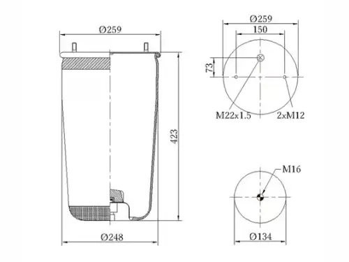 Пневморессора Premium без стакана 2 шпильки + воздух BPW — 3 года безусловной га 090030011 SONDER