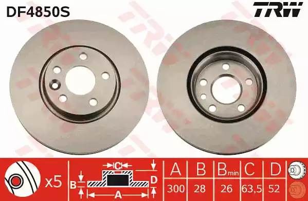 Диск тормозной передний FORD MONDEO IV, VOLVO S60 II, S80 II 300мм DF4850S DF4850S TRW