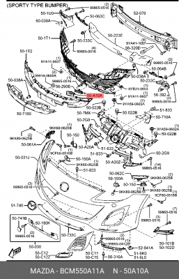 BCM550A11A ЗАГЛУШКА БУКСИР КРЮКА ПЕРЕДНЕГО БАМПЕРА BCM550A11A MAZDA