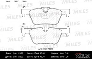 Колодки тормозные задние (без датчика) (Смесь Low-Metallic) BMW 1 F20 10-/3 F30  E410383 MILES