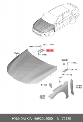 Петля KIA K5 (20-) капота правая OE 66920L2000 HYUNDAI KIA