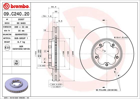 Диск тормозной 09.C240.20 09.C240.20 BREMBO