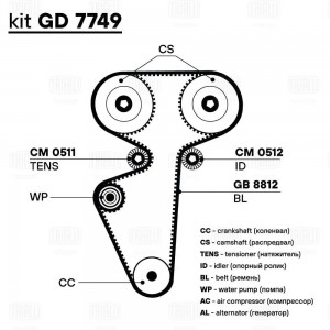 Ремкомплект ГРМ Daewoo Nexia (94-)/Chevrolet Lanos (97-) 1.4i/1.5i/1.6i DOHC (ре GD7749 TRIALLI