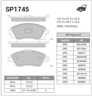 Колодки тормозные передние Opel Corsa 1.0-1.7DTi 00-01 SP1745 SP1745 SANGSIN