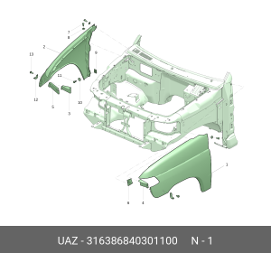 Крыло УАЗ-3163 Патриот переднее левое Н/О (ОАО УАЗ) 316386840301100 UAZ UAZ