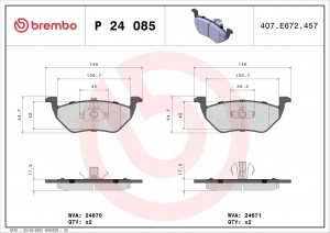 КОЛОДКИ ТОРМОЗНЫЕ ДИСКОВЫЕ MAZDA TRIBUTE (EP) 3.0 V6 AWD (EPFW) 2004-2008 BREMBO P24085 BREMBO