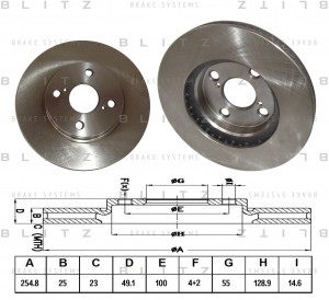 Диск тормозной передний вентилируемый TOYOTA Corolla 02- BS0180 BS0180 BLITZ