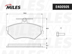 Колодки тормозные передние (без датчика + болты) (Смесь Low-Metallic) VOLKSWAGEN E400505 MILES