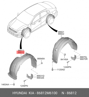 Подкрылок KIA Cerato (18-) передний правый OE 86812M6100 HYUNDAI KIA