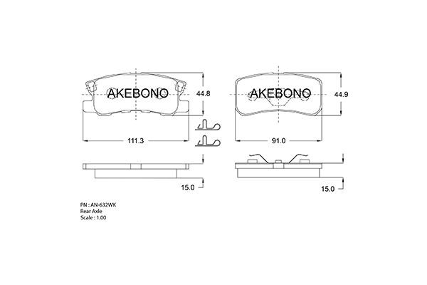 Колодки тормозные дисковые задние ПОДХОДЯТ ДЛЯ MITSUBISHI ASX, OUTLANDER XL, OUT AN632WK AKEBONO