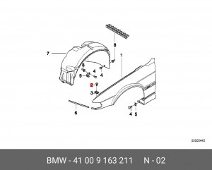 Винт Torx !ISA ST6.3x14 \BMW 3' E36, 5' E39, 7' E38, 8' E31 41 00 9 163 211 BMW