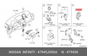 датчик угла поворота рул.колеса!\ Nissan Note/Qashqai/X-Trail, NV200 1.4-2.5i/D  47945-JD00A NISSAN