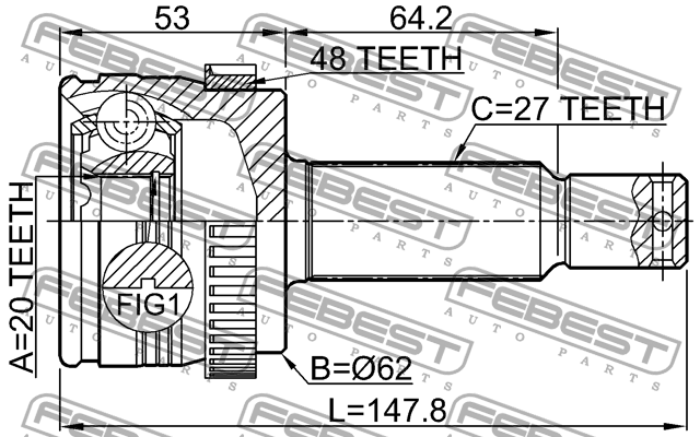 ШРУС внеш задний HYUNDAI IX35/TUCSON 10MY 2009-2015 1210-IX35A48R 1210-IX35A48R FEBEST