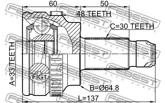 ШРУС внешний BMW 3 E90/E91 2004-2012 1910-E60A48 1910-E60A48 FEBEST