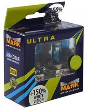 Лампа галогенная H1 12V 55W "Маяк" White Vision УЛЬТРА NEW (+150%) (2 шт.) 82120 WV+150 MAYAK