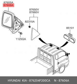 Зеркало боковое HYUNDAI Porter 2 правое OE 876204F200CA HYUNDAI KIA