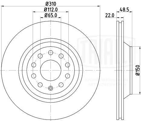 Диск торм. Audi A3 (03-)/VW Golf V (03-)/Golf VI (08-) зад. d=310 (DF 180128)  2 DF180128 TRIALLI