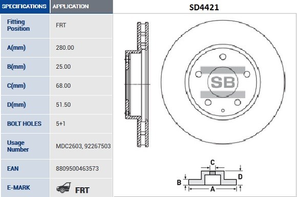 Диск тормозной MAZDA 3 13- передний вент.D 280мм SD4421 SD4421 SANGSIN