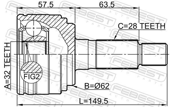 ШРУС наружный 32x59x28 MAZDA 6 WAGON GH 2008-2013 0510-GHMT 0510-GHMT FEBEST