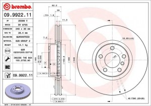 Диск тормозной 09.9922.11 09992211 BREMBO