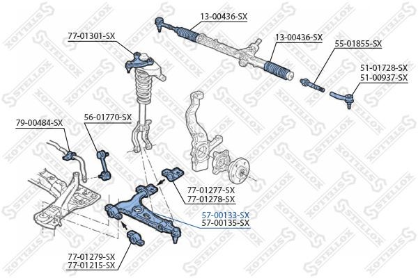 рычаг нижний левый!\ Alfa Romeo 147/156 all 97> 57-00133-SX STELLOX