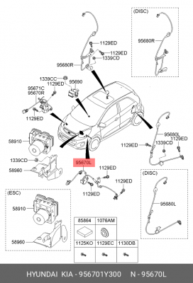 Датчик АБС KIA Picanto (11-) колеса переднего левого OE 956701Y300 HYUNDAI KIA