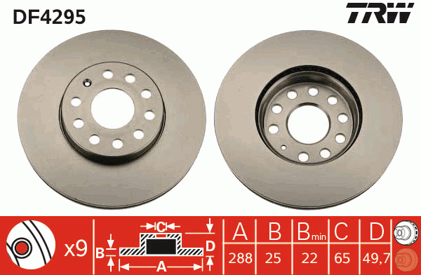 VW TOURAN/GOLF V (2004>)/A3 [8P1] (2003>) 288 DF4295 TRW