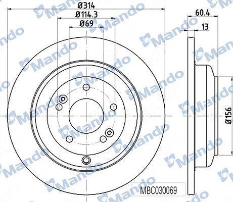 Диск тормозной KIA Sorento prime (14-) задний (1шт.) MANDO MBC030071 MANDO