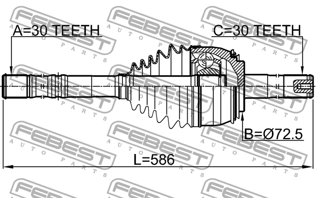 ШРУС внешн с валом TOYOTA LAND CRUISER 100 HDJ101/UZJ100 1998-2007 0114-074 0114-074 FEBEST